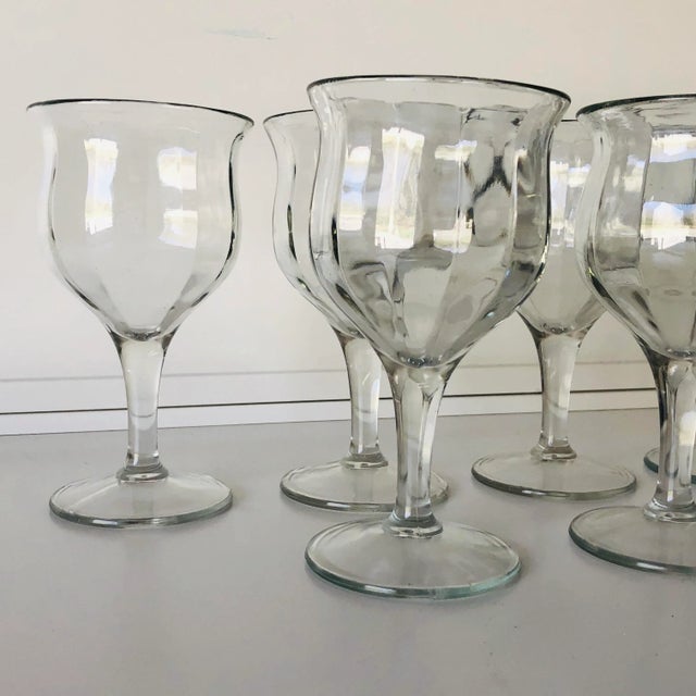 Mid-Century Modern 1990s Heavy Clear Glass Wine Glasses- Set of 6 For Sale - Image 3 of 5