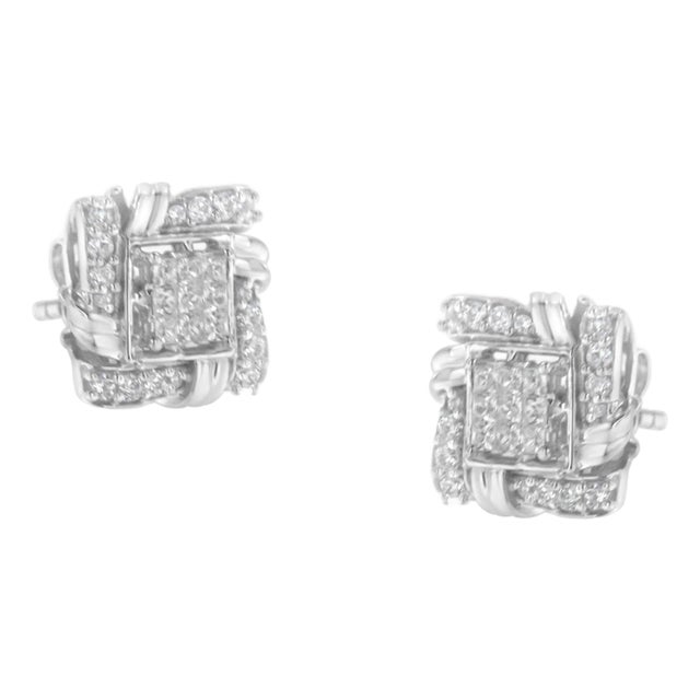 .925 Sterling Silver 1/2 Cttw Round-Cut Diamond Stud Earrings (I-J Color, I1-I2 Clarity) For Sale