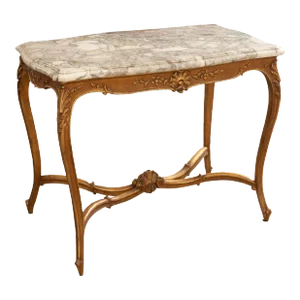 French Louis XV Style Giltwood & Marble Center Table