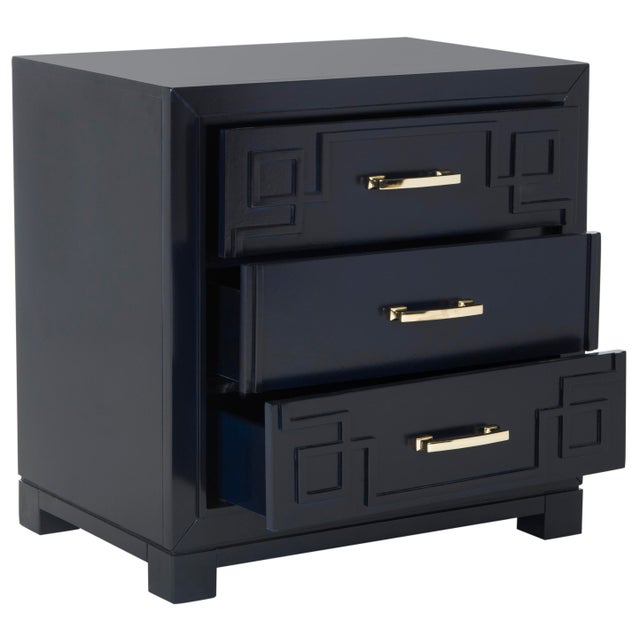 A boisterous display of modern sophistication, this three drawer nightstand recalls the designer furnishings of NYC’s top...