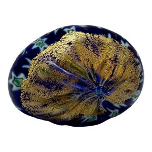 Vintage Murano Art Glass Egg Paperweight Blue Millefiori Aventurine Gold Foil