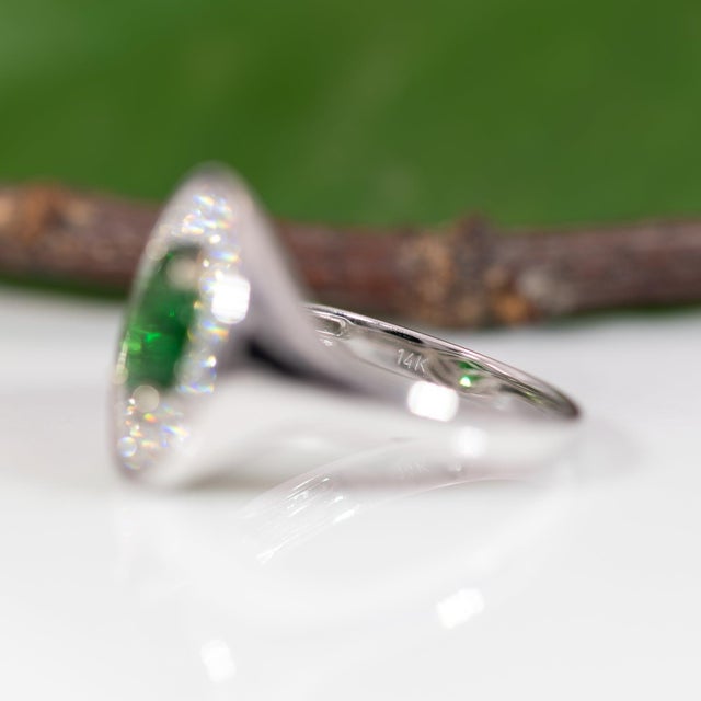 2Ct Tsavorite Garnet Ring With Natural Diamond Accents: Solid 14k Gold, 9x6.5mm, Size 6.75 For Sale - Image 9 of 9
