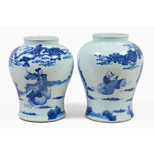 Chinese Near Pair 19th Century Blue and White Vases For Sale - Image 4 of 9