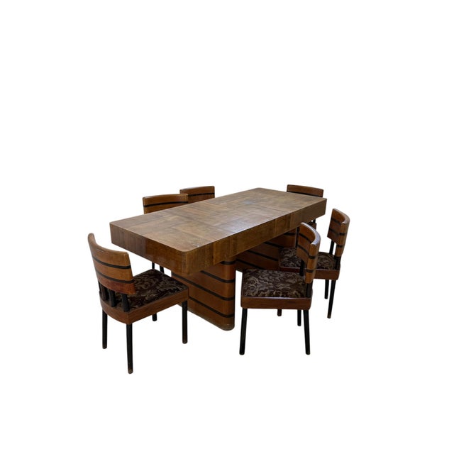 Brown Art Deco Table and Chairs, 1930s, Set of 7 For Sale - Image 8 of 8