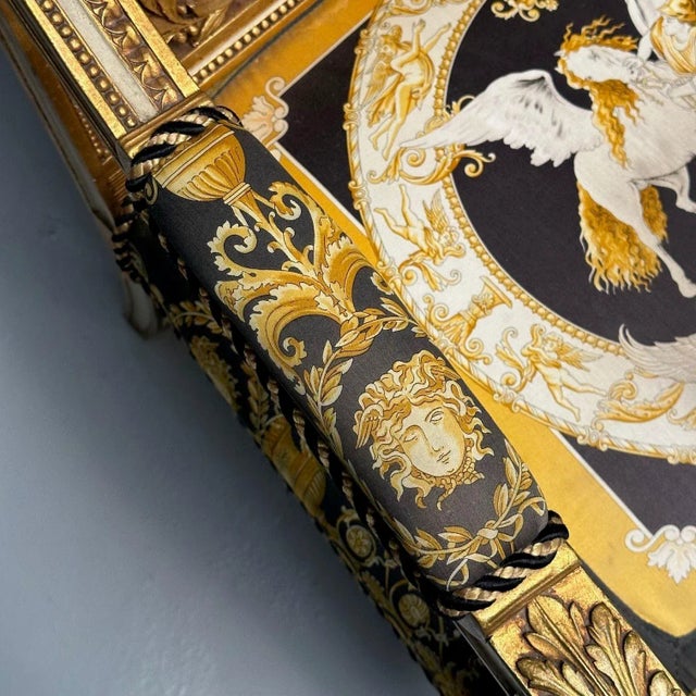 Louis Xvi, French Arm Chair, Versace Fabric, Giltwood, France, 1960s For Sale - Image 12 of 12