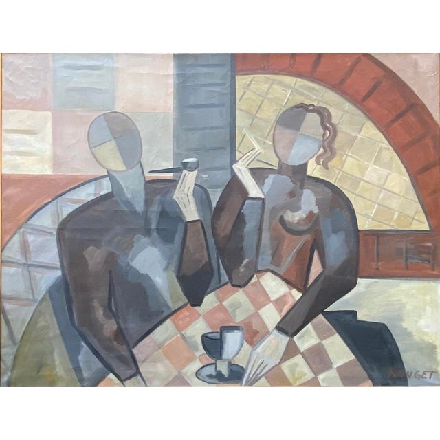 Elisabeth Ronget (1886-1962) "AU CAFE” OIL ON CANVAS, SIGNED FRANCE, C.1940 Frame size 42 x 52.5 inches Canvas measures 35...