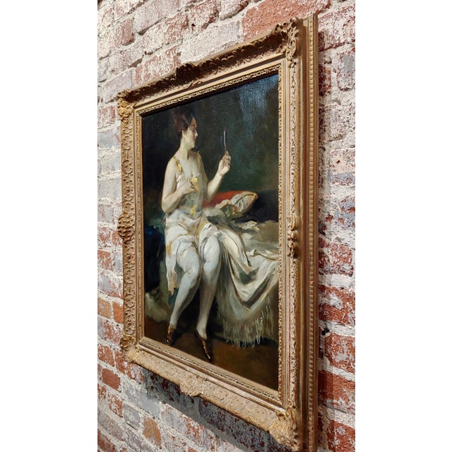 Lajos Jambor -Woman Looking at a Hand Mirror -Oil Painting C.1920s For Sale - Image 10 of 12