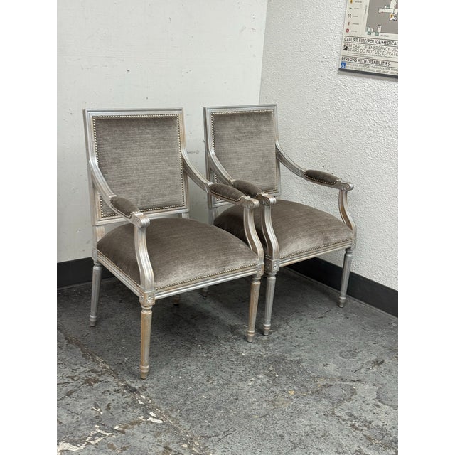 Vintage Louis XVI–Style Square Back Armchairs, Pair For Sale - Image 11 of 12