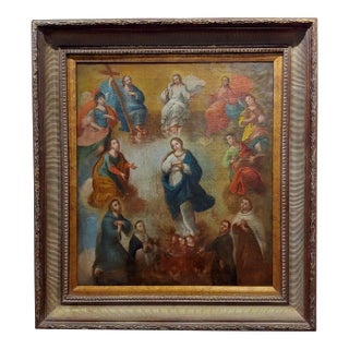 17th Century Italian Old Master-Madonna Surrounded by Saints -Oil Painting For Sale