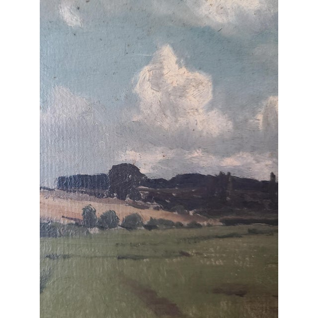 Realism Small Antique 19th Century Oil Painting Moody Rural Landscape Scene For Sale - Image 3 of 12