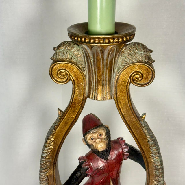 Metal Vintage Hollywood Regency Singerie Bell Hop Monkey Table Lamp For Sale - Image 7 of 16