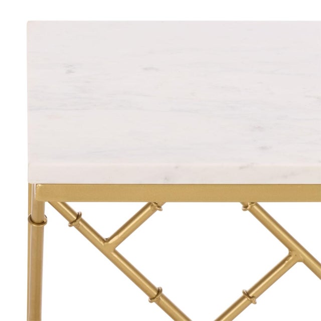 Spritely Home Keston Fretwork C-Table in White Marble / Gold For Sale - Image 4 of 9