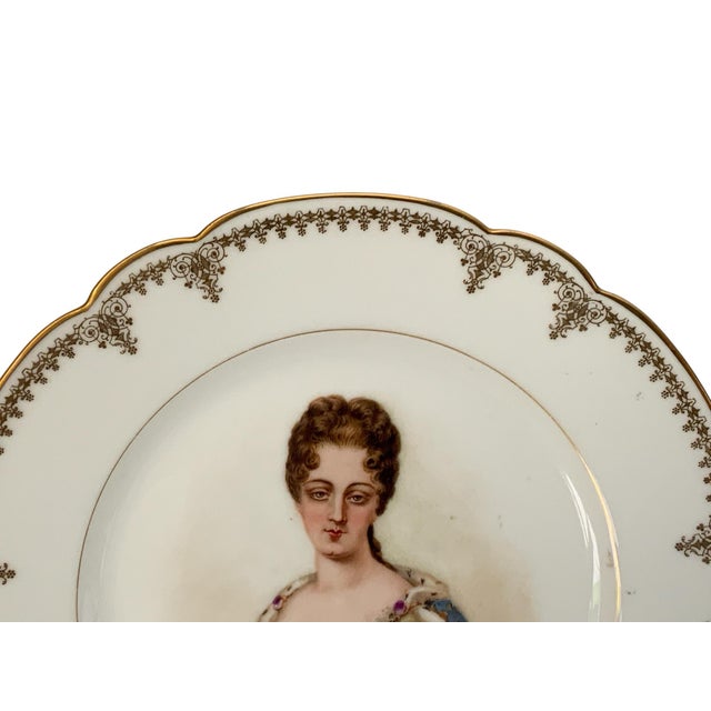 French 19thC Sèvres Marked Portrait Plate Duchess De Bourgogne Signed Debrie Made in France c.1890-1910 For Sale - Image 3 of 8