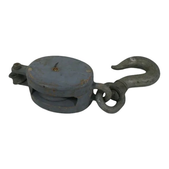 Vintage Grey Monochromatic Industrial Pulley For Sale