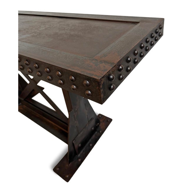 Farmhouse Vintage Iron X Rivet Console Table For Sale - Image 3 of 8