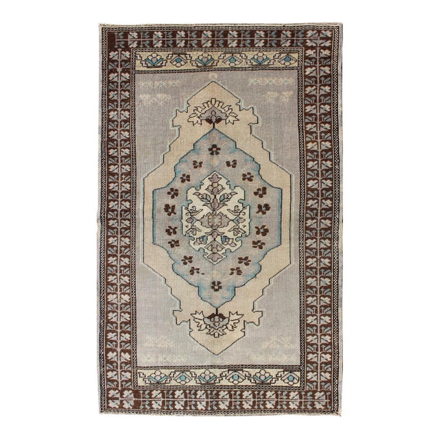 Vintage Turkish Oushak Rug in Gray, Taupe, Brown and Ivory For Sale