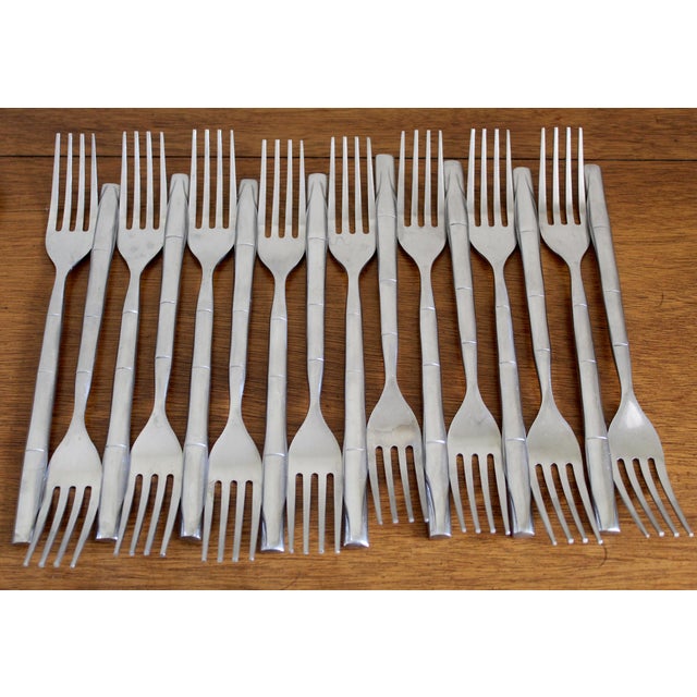 Stanley Roberts Vintage 1980s Stanley Roberts "Tiburon" Faux Bamboo Stainless Steel Flatware Set – 60 Pieces | Hollywood Regency Chinoiserie For Sale - Image 4 of 14