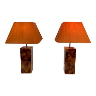 Lucite Lamps Representing a Tortoise Shell French Work. Circa 1970 - a Pair For Sale