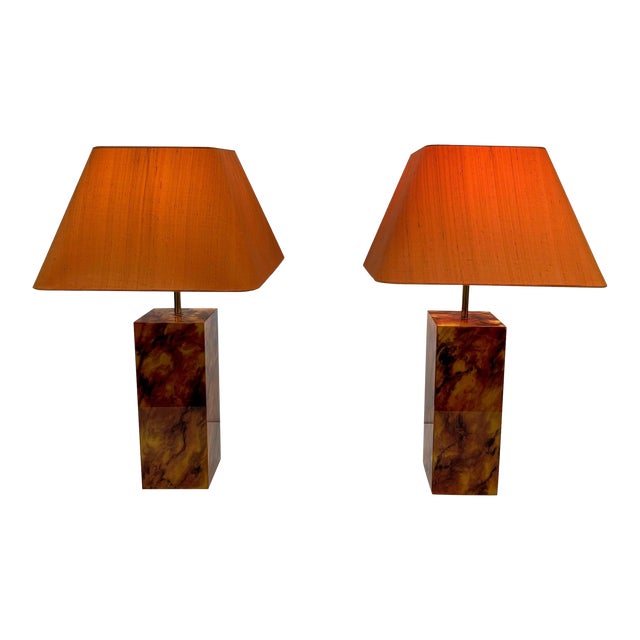 Lucite Lamps Representing a Tortoise Shell French Work. Circa 1970 - a Pair For Sale
