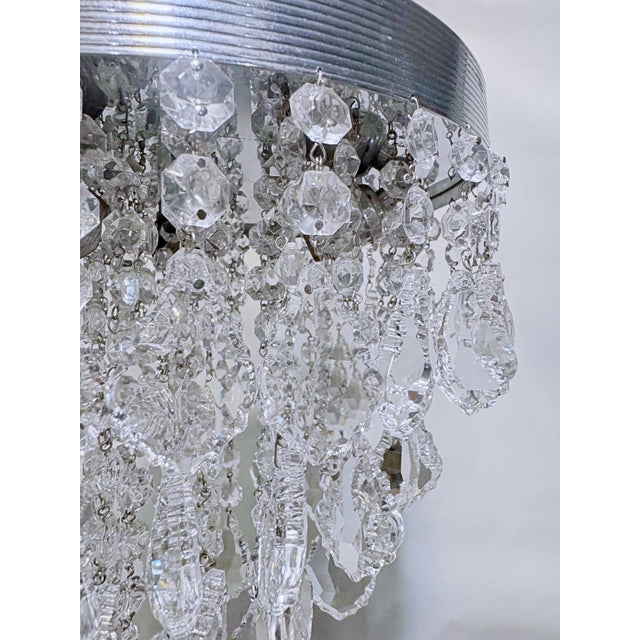 Hollywood Regency Mid 20th Century Hollywoord Regency Ridged Chrome Rim With French Pendalogue Crystals For Sale - Image 3 of 12