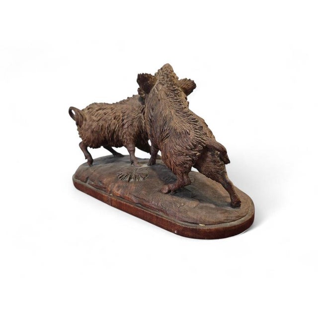 Wood Black Forest Carved Sculpture of Two Warthogs, 1880s For Sale - Image 7 of 12