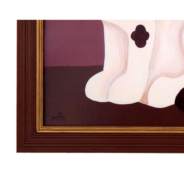 Matt Rix, Naive Style Left Facing Staffordshire Spaniel on Mantel, Dusky Pink, Print, Framed For Sale - Image 4 of 12