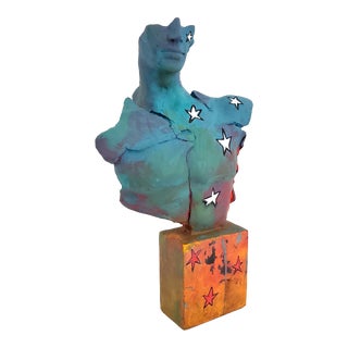 Pop Art Postmodern Hand Painting on Resin Male Torso Table Sculpture - Signed by Artist: Ryobi 1989 "Stargazer" For Sale