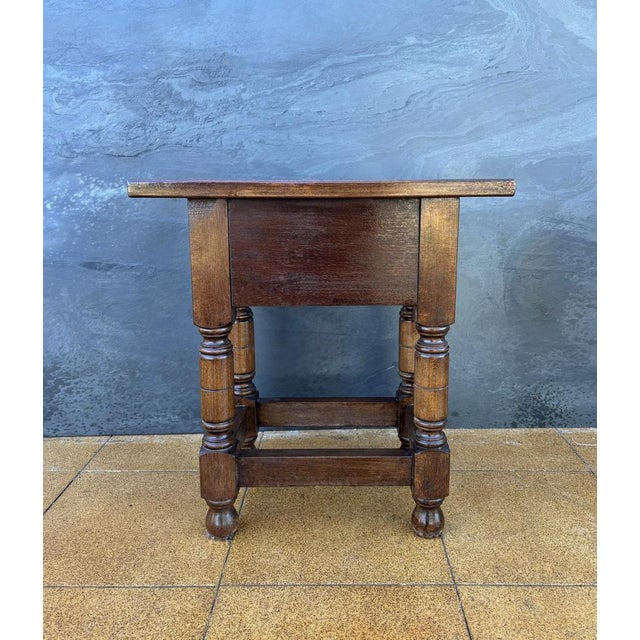 Early 20th Century Spanish Oak Side Table with Drawer, 1930 For Sale - Image 6 of 11