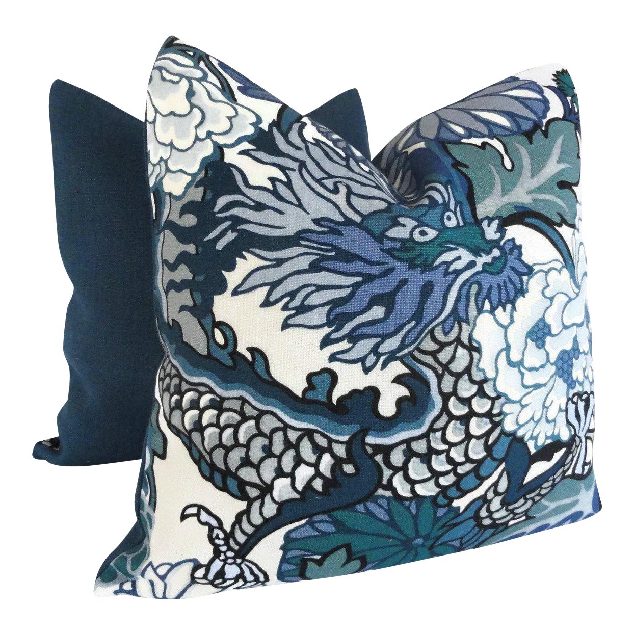 20 X 20 Schumacher China Blue Chiang Mai Dragon Pillow Cover