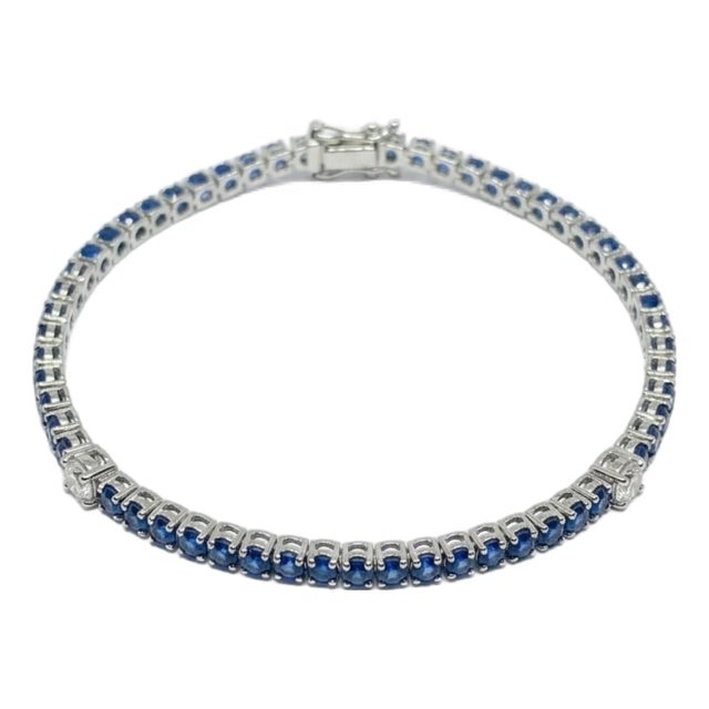 Natural 18k Gold Blue Sapphire 2.74ct & Diamond 0.45ct Bracelet For Sale