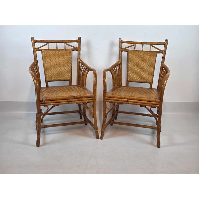 Wood Pair of Rattan and Bamboo Chairs, Vintage For Sale - Image 7 of 9