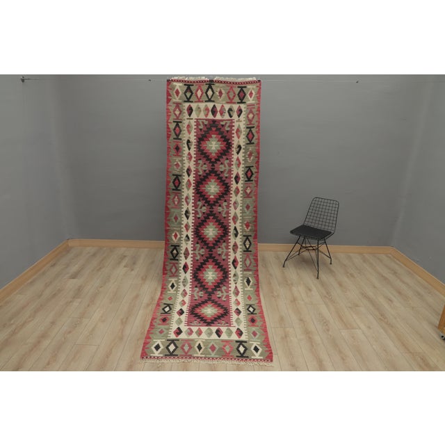1970s Southwestern Style Handmade Red Oushak Kilim Runner Rug For Sale - Image 4 of 12