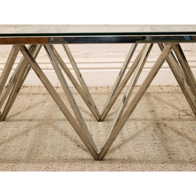 Chrome Modern Chrome Geometric Coffee Table With Glass Top For Sale - Image 8 of 8