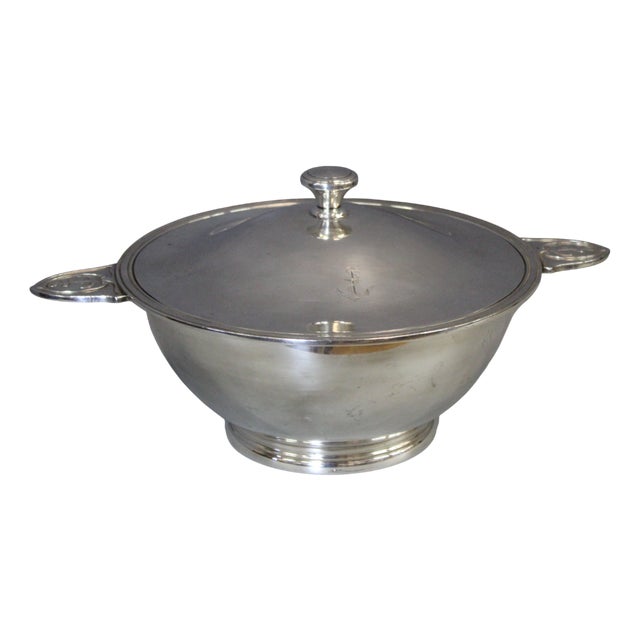 Silver-Plated Metal Soup Tureen with Marine Anchor, 1950s For Sale