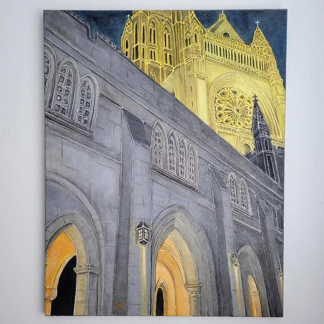 Acrylic painting of the Washington Cathedral. painted on rough linen. I lived in Washington for a period of time and the...