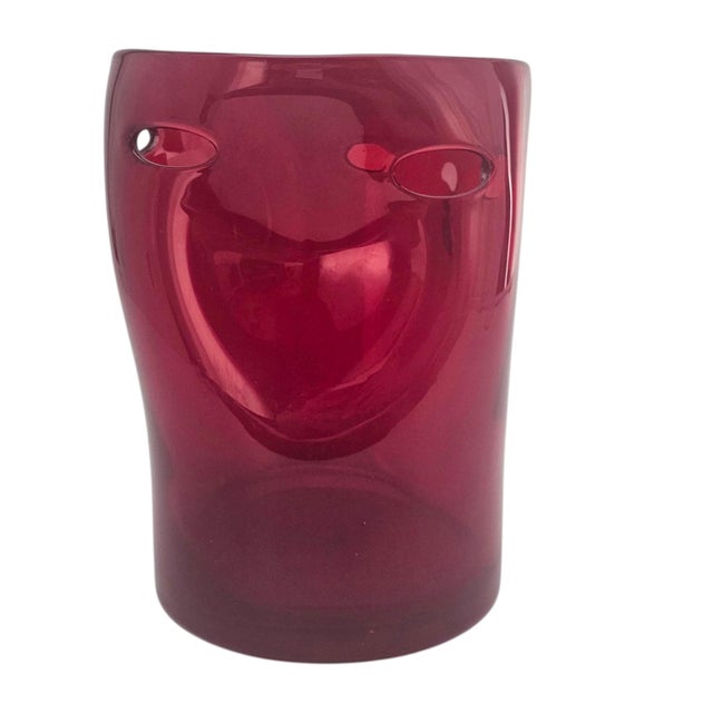 Glass Hand-Blown Ruby Red Pinched Art Glass Vase Modernist 8" For Sale - Image 7 of 9