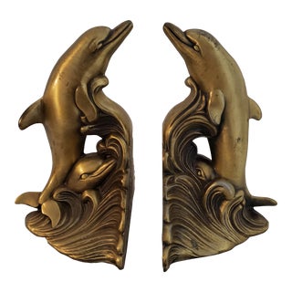 Vintage Mid-Century Nautical Bronze Dolphin Bookends - a Pair For Sale