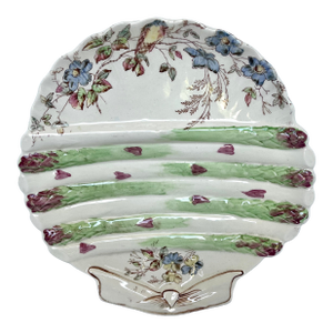 1890s English Majolica Shell Shape Asparagus Plate