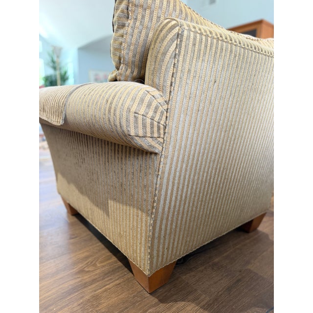 Late 20th Century Vintage Stickley Fine Upholstery Club Arm Chair in Neutral Striped Fabric For Sale - Image 5 of 14