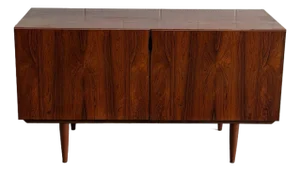 Rosewood Sideboard Credenza Low Storage Unit With Tapered Legs Denmark 1960s