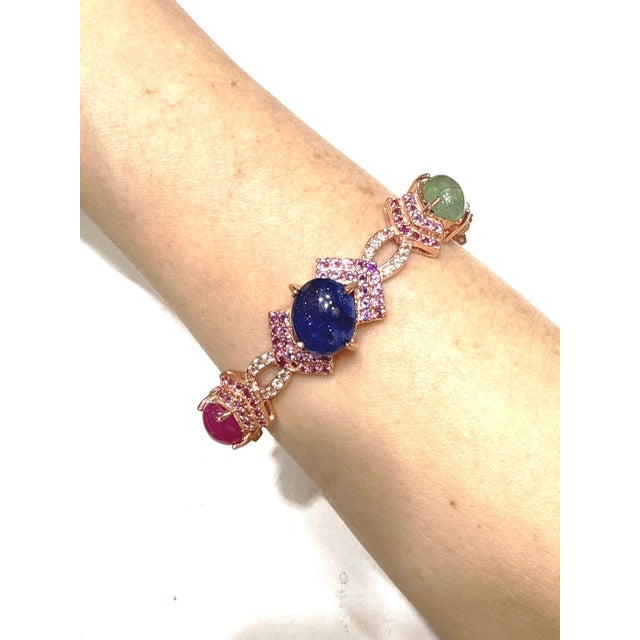 Bochic “Capri” Ruby & Multi Color Gem & Sapphire Bangle Set In 18K Gold & Silver For Sale - Image 9 of 11