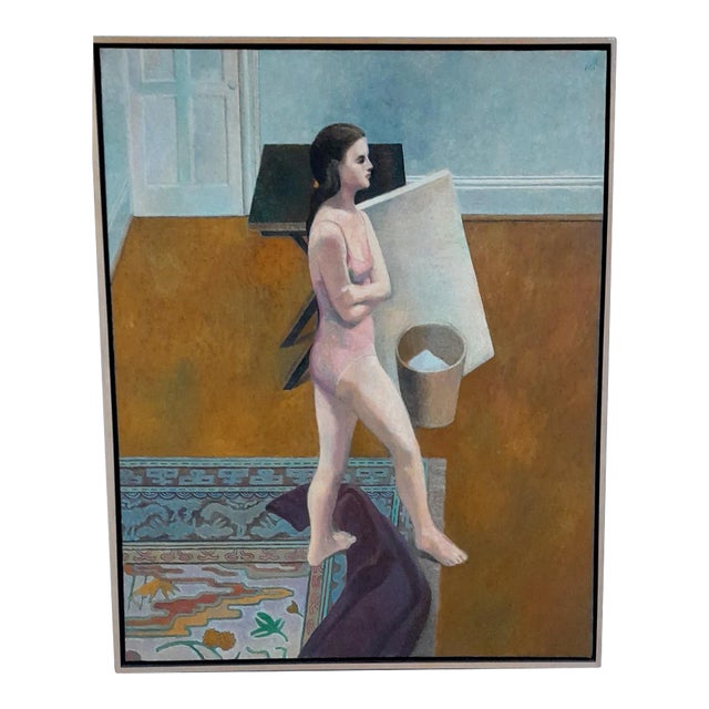 Robert Finch 20th C. American Large Contemporary Oil Painting Girl on Rug For Sale
