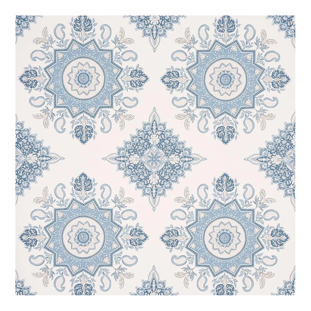 Schumacher x Mark D. Sikes Montecito Medallion Wallpaper in China Blue For Sale