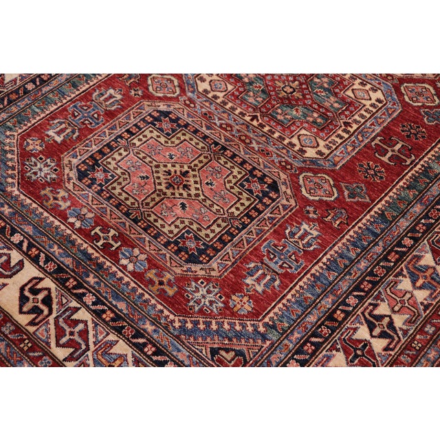 Shabby Chic Shabby Chic Tribal Super Kazak Red/Beige Wool Rug - 4'9'' X 6'5'' For Sale - Image 3 of 10