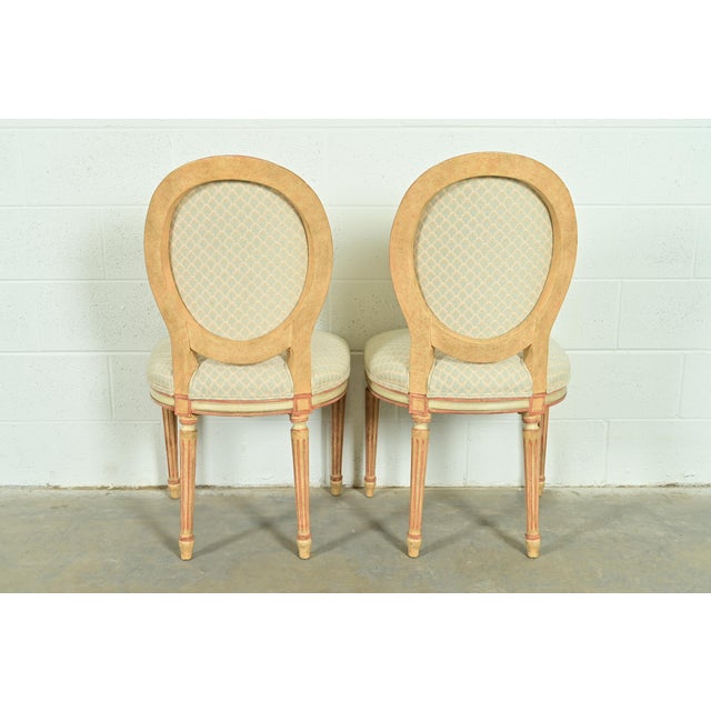 Baker Furniture French Regency Louis XVI Cream and Pink Lacquered Side Chairs or Dining Chairs, Pair For Sale - Image 11 of 14