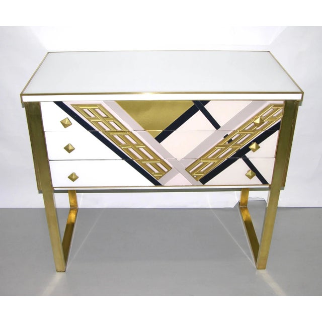 One of a kind modern three-drawer sideboard or console, entirely handmade in Italy, very attractive design, the surround...
