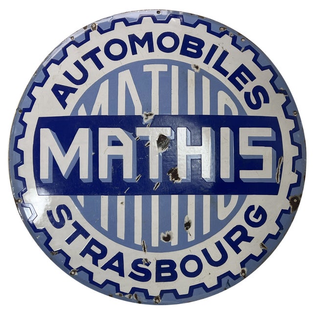 Automobiles Mathis Sign in Enamel, France, 1930s For Sale