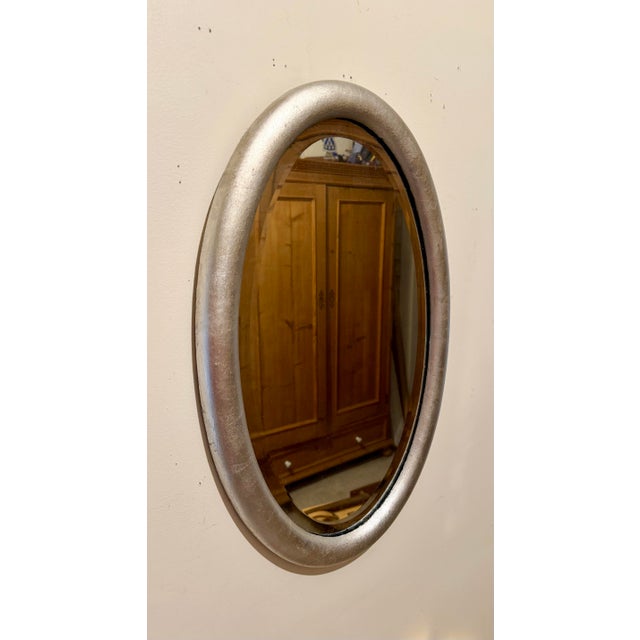 Early 20th Century Antique Beveled Silver Leaf Oval Mirror For Sale - Image 5 of 11