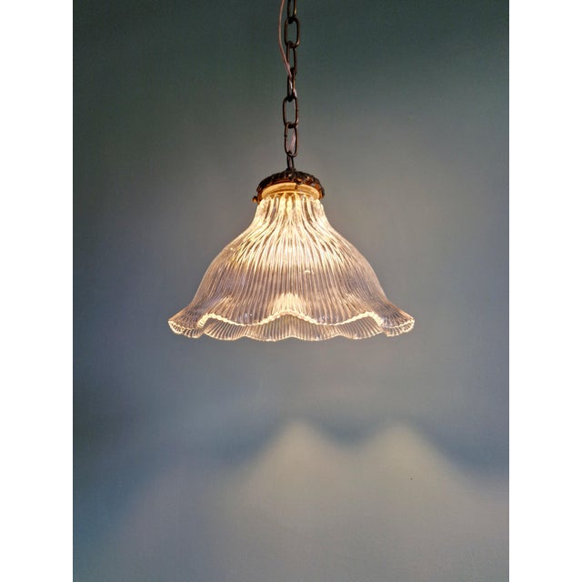 1930s Pendant Light in Grooved Clear Glass from Holophane, 1930s For Sale - Image 5 of 14