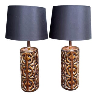 Glazed Ceramic 1960s Midcentury Textured Geometric Lamps For Sale